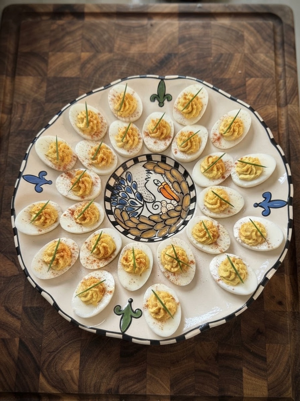 Neradley 2024 Artisan Ceramic Deviled Egg Serving Platter - Cream and Blue